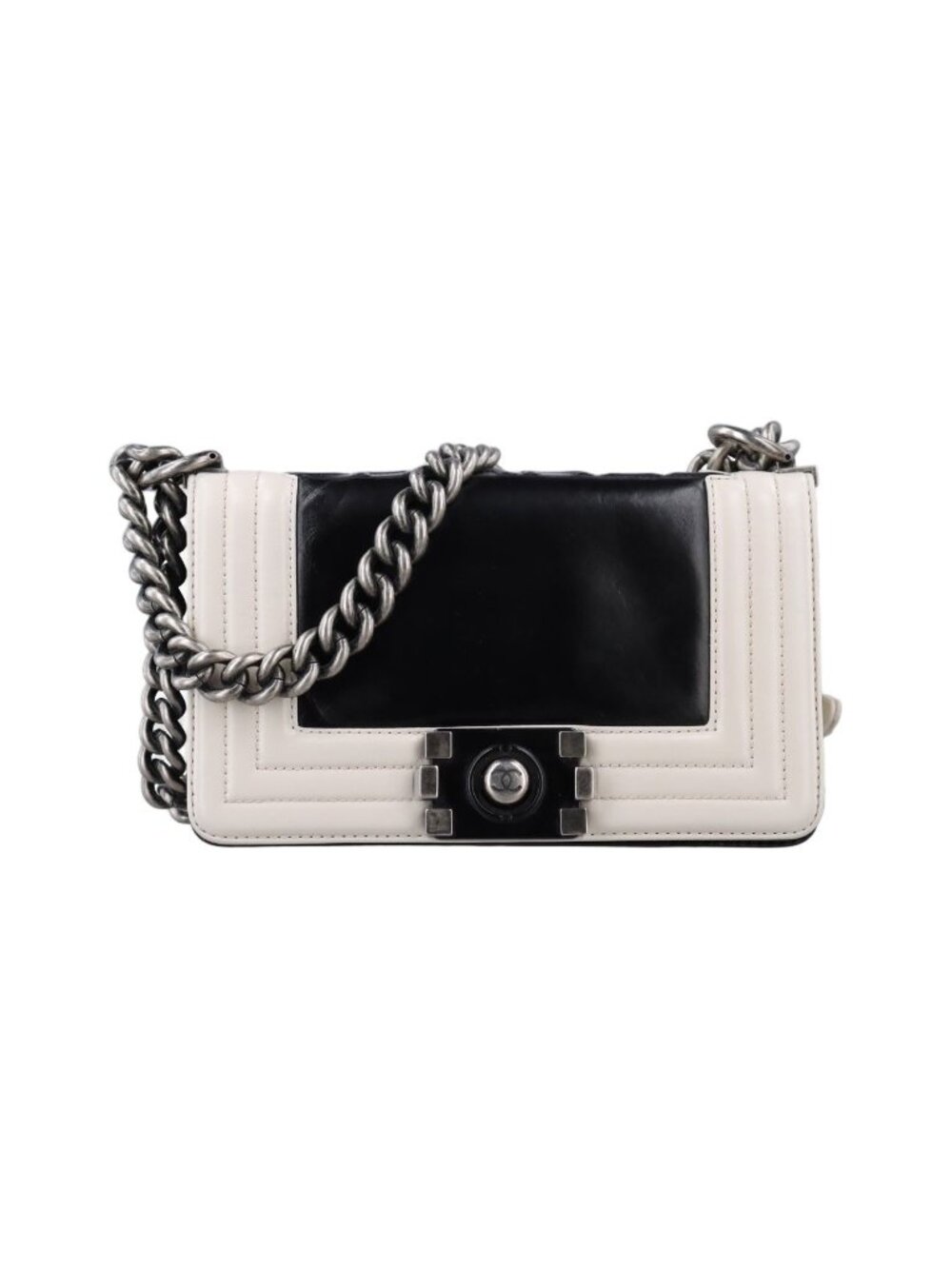 Chanel Boy Black White Leather Messenger